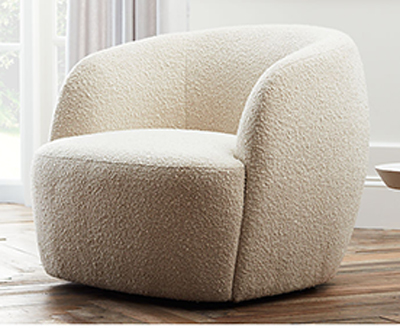 white gwyneth boucle chair in living room